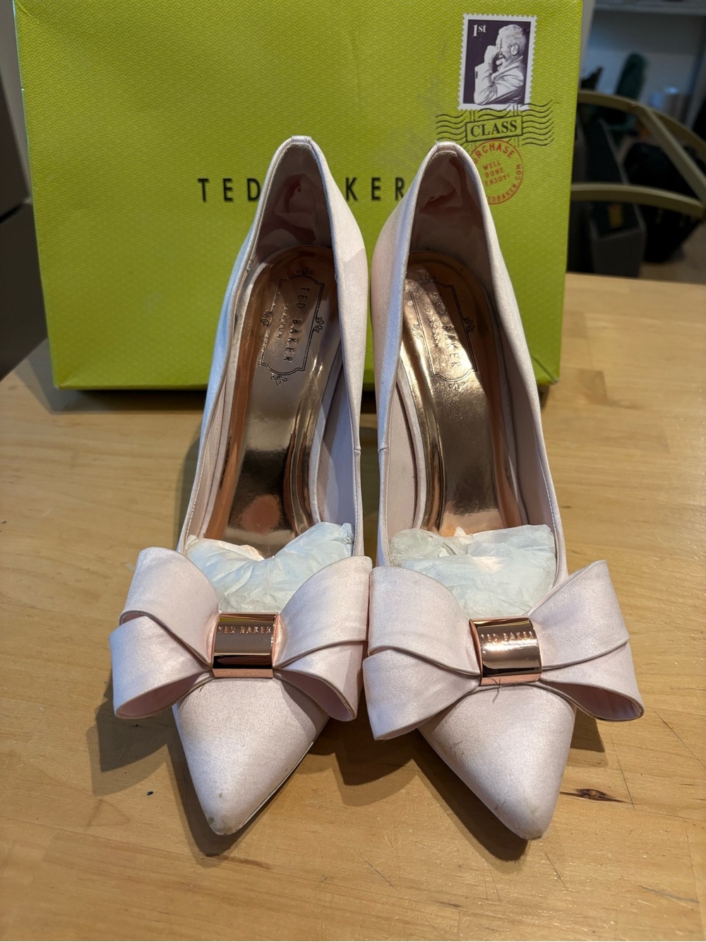 Ted Baker Light Pink Satin Heels with Decorative Insole - Picture 2 of 6